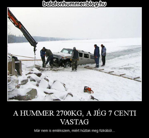 A Hummer 2700 kg, a jég 7 cm vastag